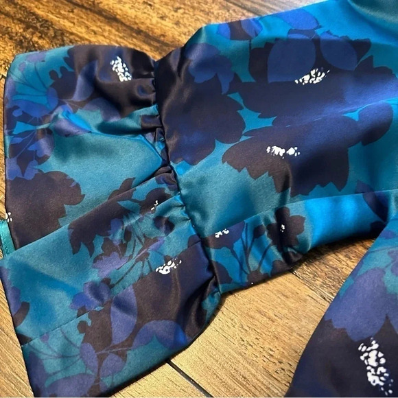 NWT Draper‎ James Cutout Floral A-Line Dress Womens 6 Teal and Navy 100% Poly - Picture 5 of 11